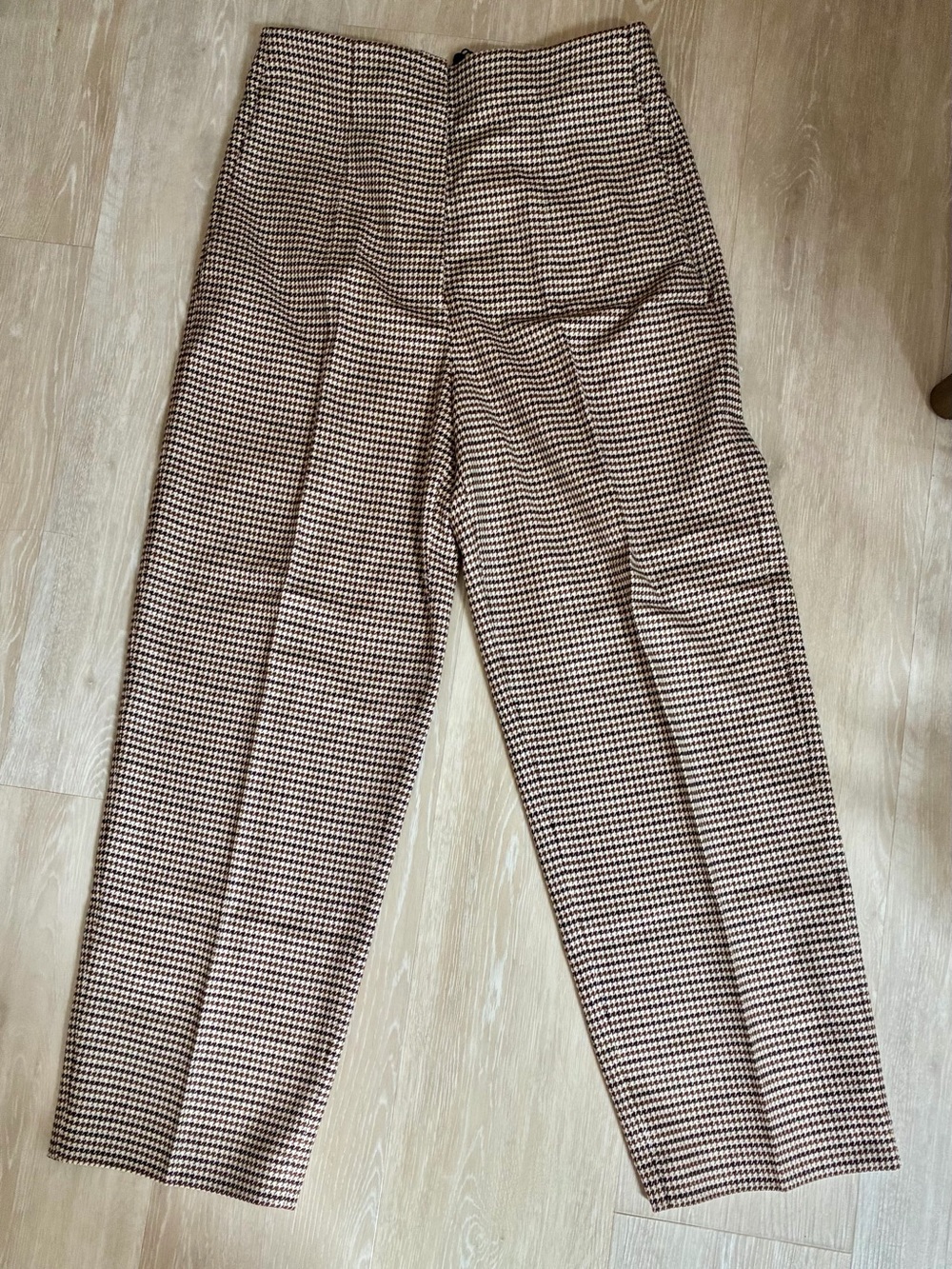 Massimo Dutti Brown & Cream Houndstooth Trousers